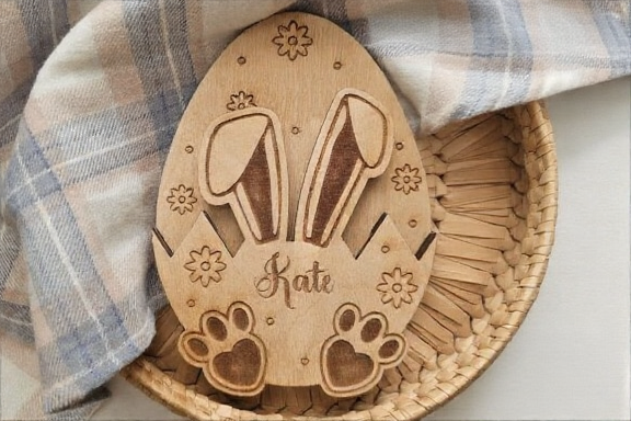 Personalized Wooden Easter Bunny Money & Gift Card Holder - Custom Easter Basket Stuffer