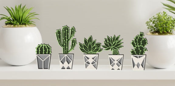 Personalized 3D Layered Wooden Succulent Decor - Custom Everlasting Cactus Desk Art