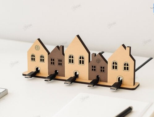 Personalized Wooden Animal Cable Organizer - Custom Engraved Desktop Cord & Wire Holder