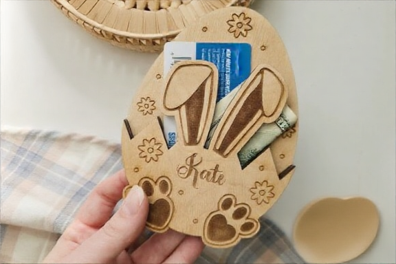 Personalized Wooden Easter Bunny Money & Gift Card Holder - Custom Easter Basket Stuffer
