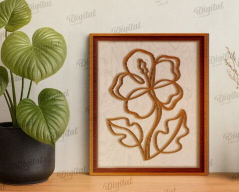 Personalized Botanical Line Art Wooden Wall Decor - Custom Minimalist 3D Floral Wall Art