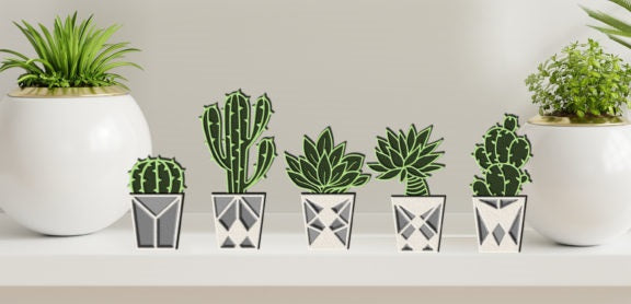 Personalized 3D Layered Wooden Succulent Decor - Custom Everlasting Cactus Desk Art