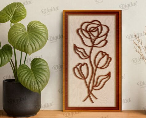 Personalized Botanical Line Art Wooden Wall Decor - Custom Minimalist 3D Floral Wall Art