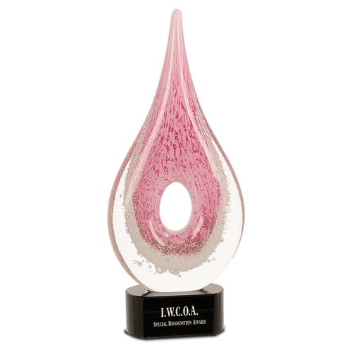 12" Pink Round Window Raindrop Art Glass