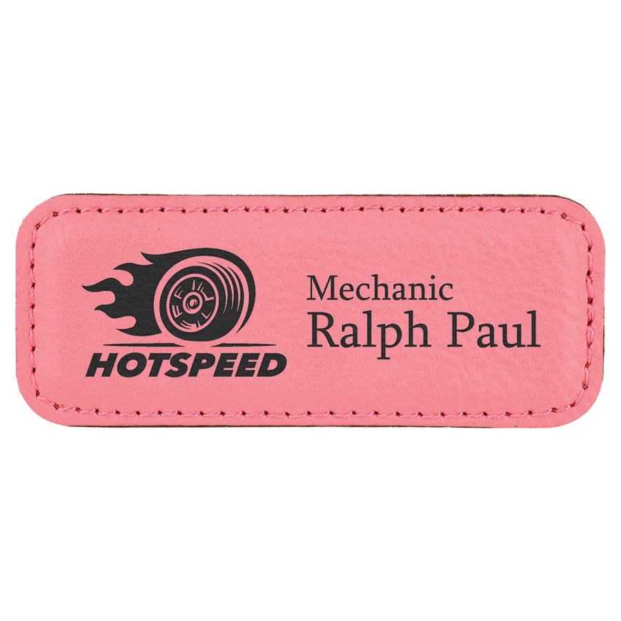 Pink 3 1/4" x 1 1/4" Laserable Leatherette Badge Blank with Magnet