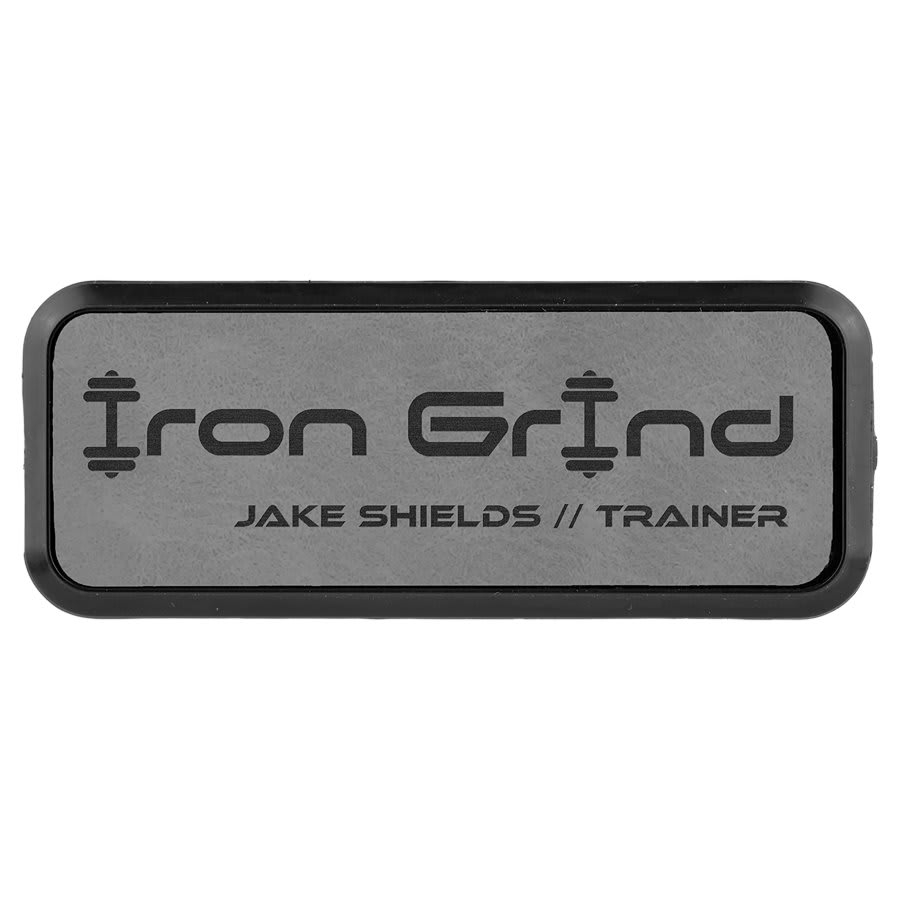 Gray 3" x 1" Laserable Leatherette Round Corner Badge & Frame
