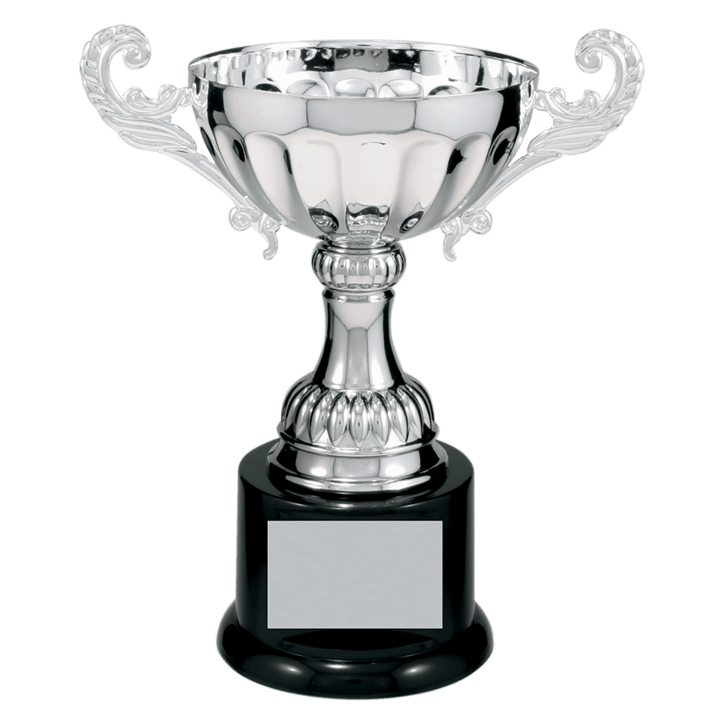 Silver 7 1/2" Completed Metal Cup Trophy on Plastic Base