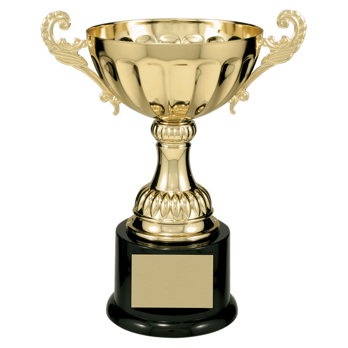 Gold 8 1/2" Completed Metal Cup Trophy on Plastic Base