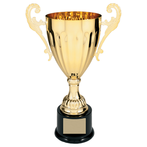Gold 12" Completed Metal Cup Trophy on Plastic Base