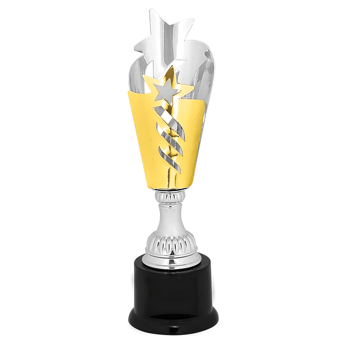 11" Silver & Gold Star Completed Metal Cup Trophy on Plastic Base