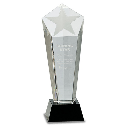 10 1/2" Crystal Frosted Star Column on Black Pedestal Base