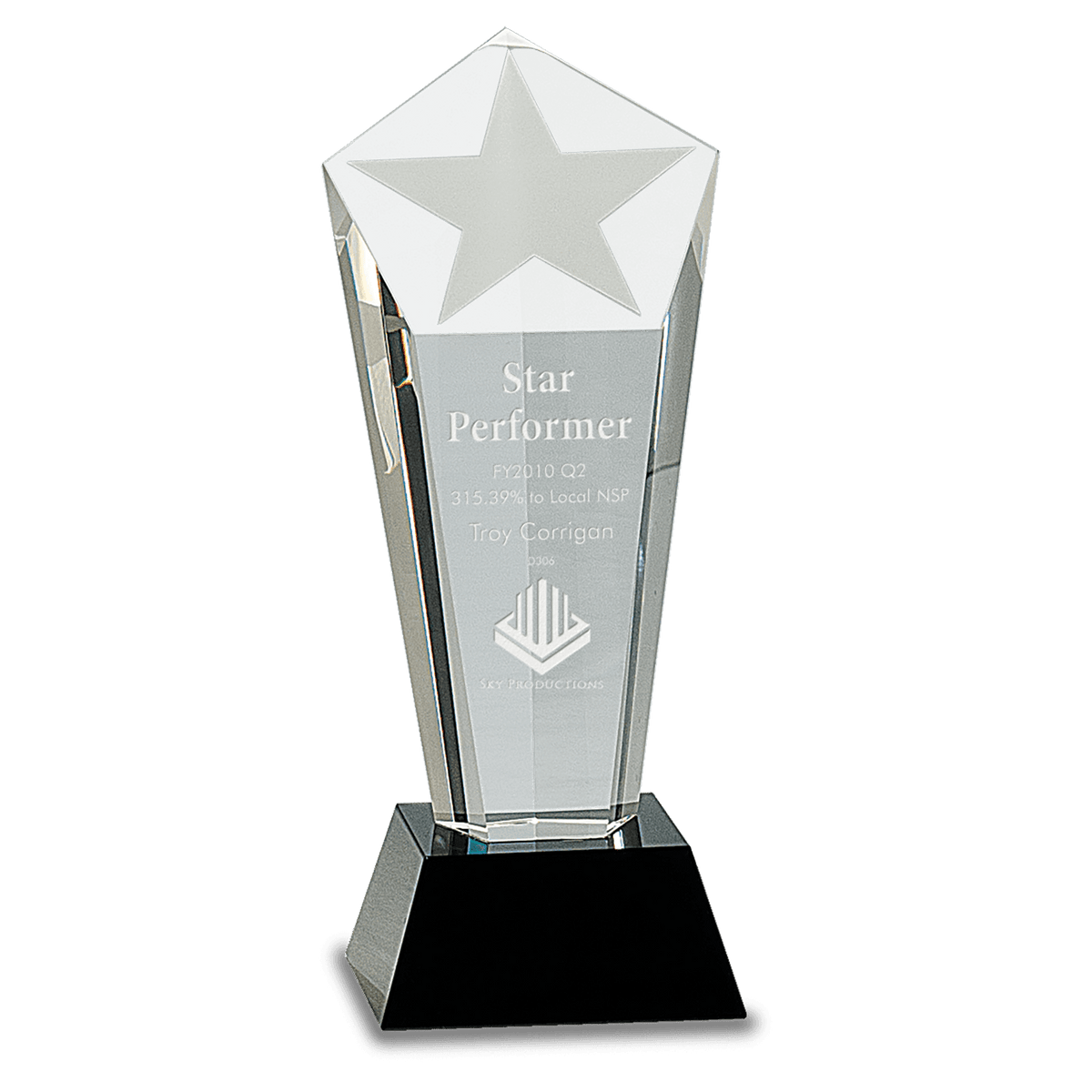 8 3/4" Crystal Frosted Star Column on Black Pedestal Base