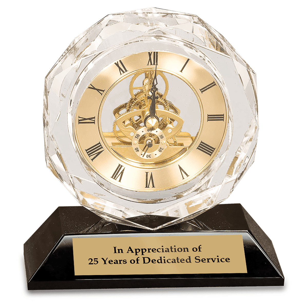 5 3/4" Clear Crystal Clock on Black Pedestal Base