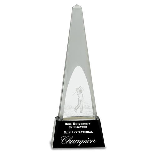 10 1/4" Clear Crystal 3D Golf Spire on Black Pedestal Base
