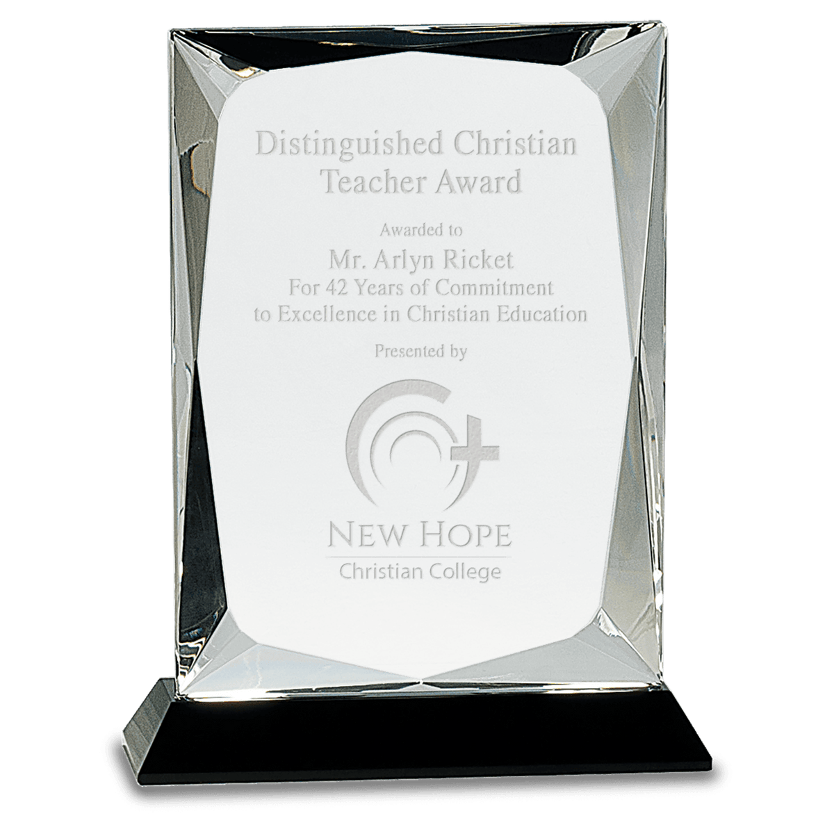 Clear Crystal Rectangle on Black 8" Base