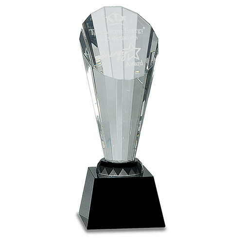 10" Clear Crystal Faceted Rising Spire on Black Base