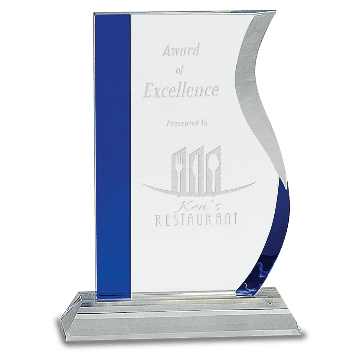 7 1/4" Blue Edge Crystal Wave on Clear Base