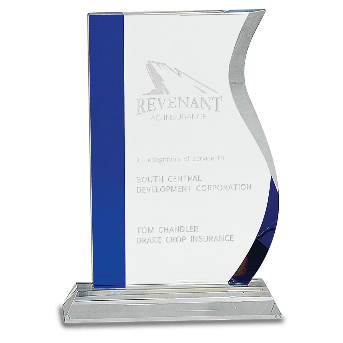 8 1/4" Blue Edge Crystal Wave on Clear Base
