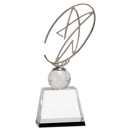 10" Clear/Black Crystal Award with Silver Metal Oval Star