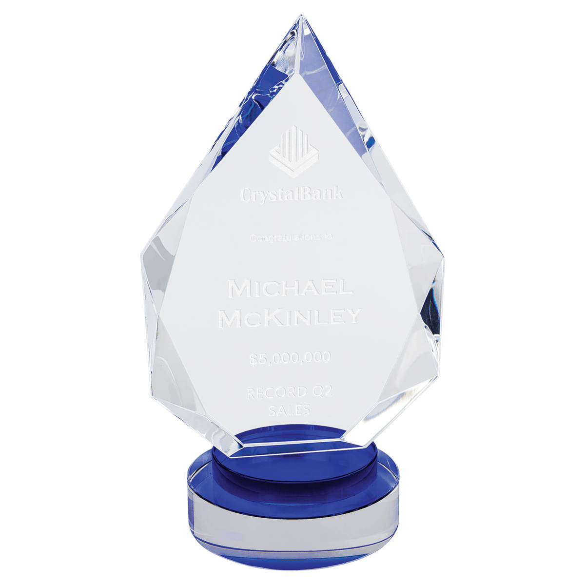 Blue & Clear 9 1/2" Diamond Crystal on Round Base