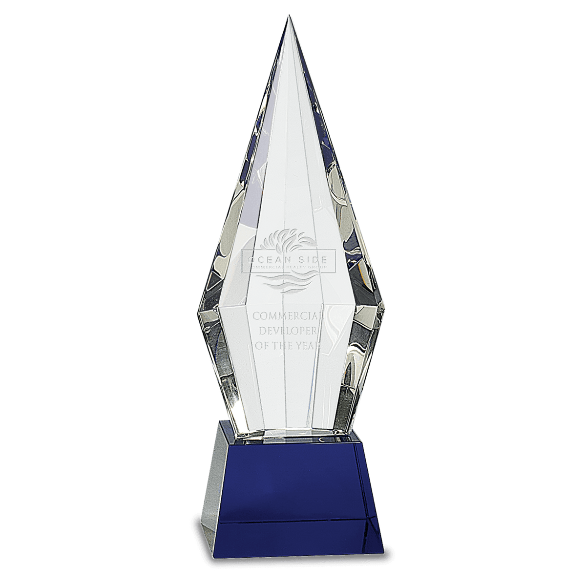Blue 11" Obelisk Facet Crystal on Pedestal Base