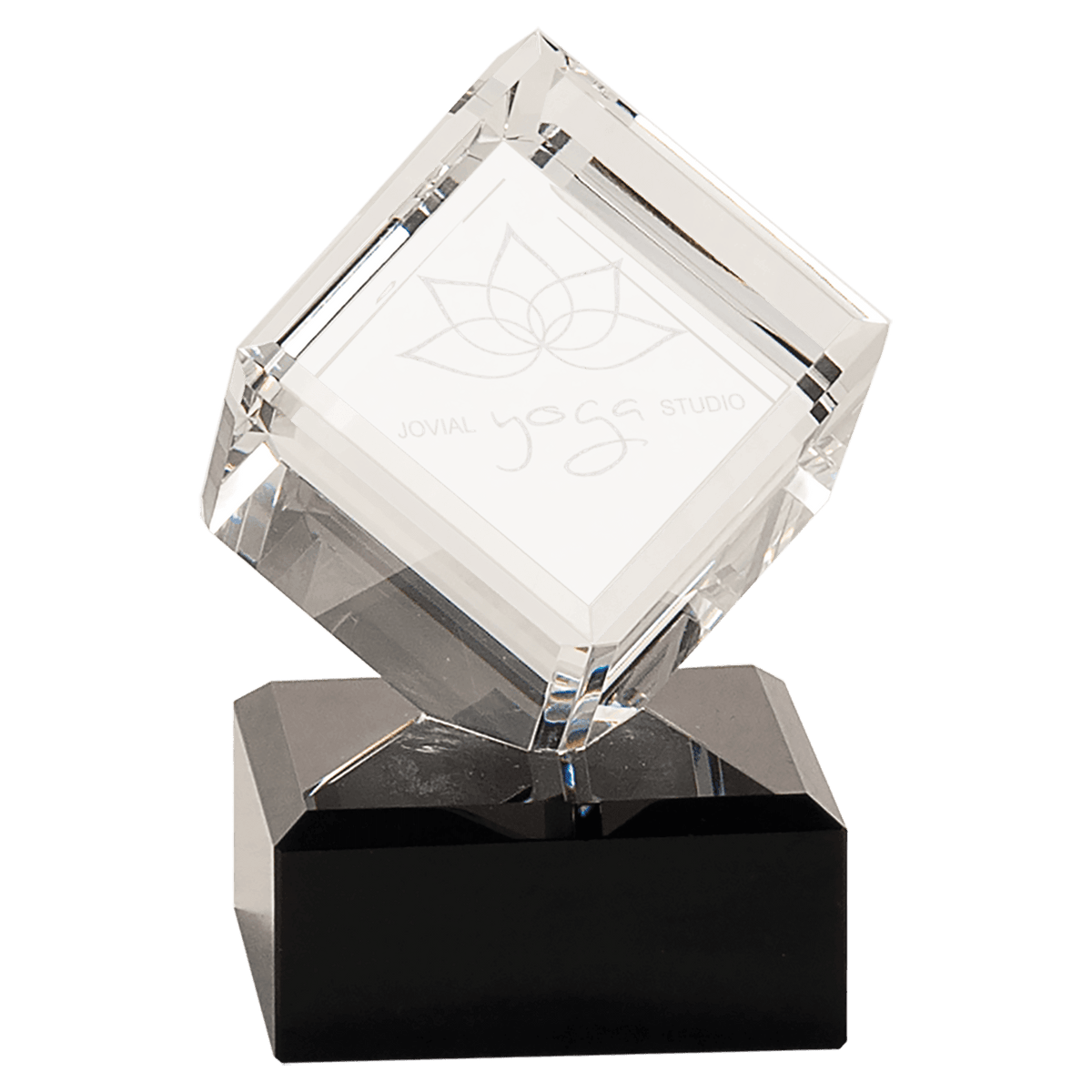 4 1/2" Clear Crystal Cube on Black Pedestal Base