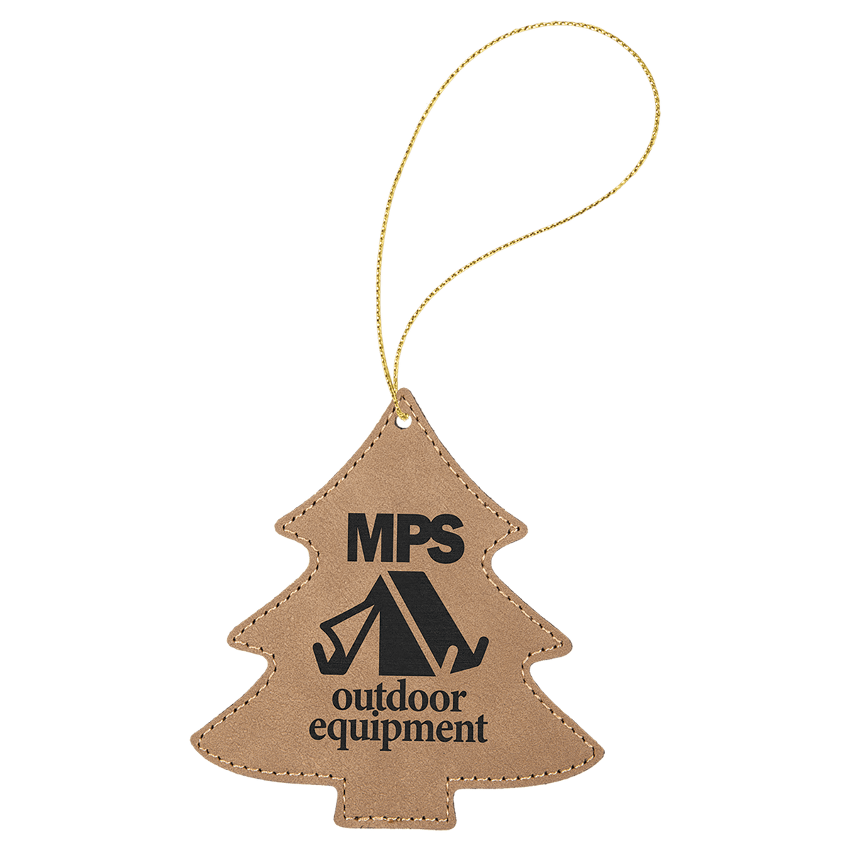 Light Brown Laserable Leatherette Tree Ornament with Gold String