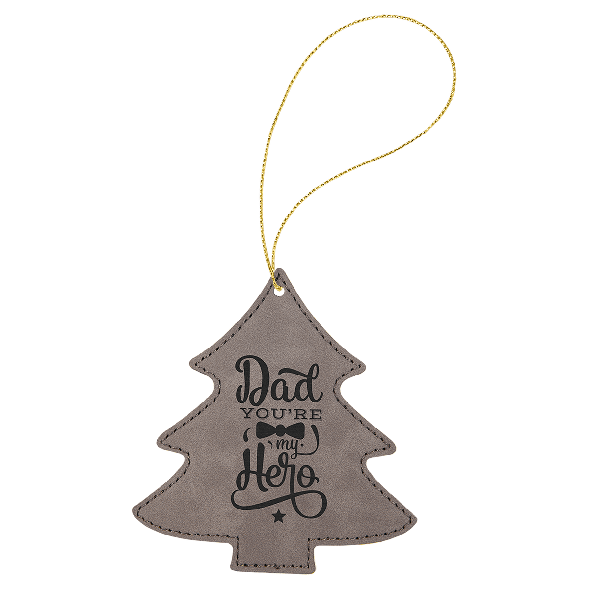 Gray Laserable Leatherette Tree Ornament with Gold String