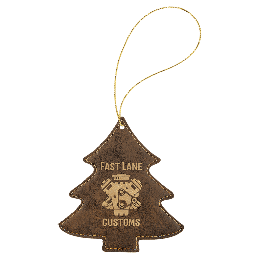 Rustic/Gold Laserable Leatherette Tree Ornament with Gold String