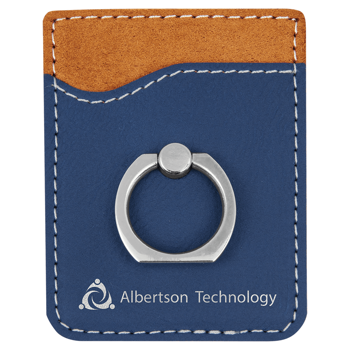 Blue/Silver Laserable Leatherette Phone Wallet with Silver Ring