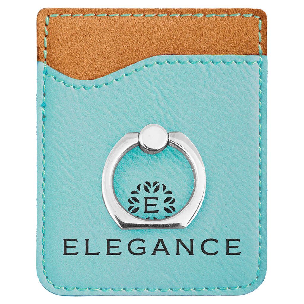 Teal Laserable Leatherette Phone Wallet with Silver Ring