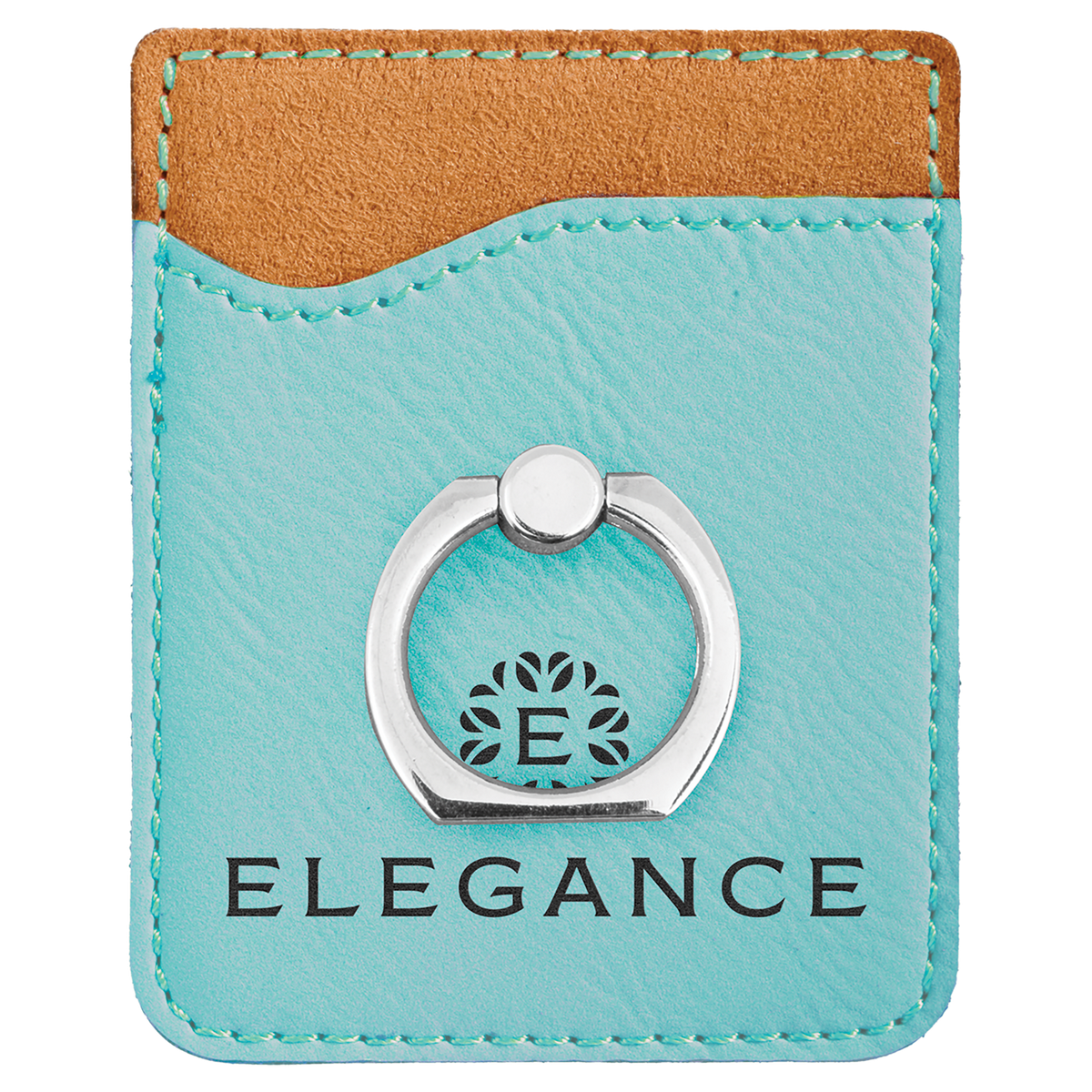 Teal Laserable Leatherette Phone Wallet with Silver Ring
