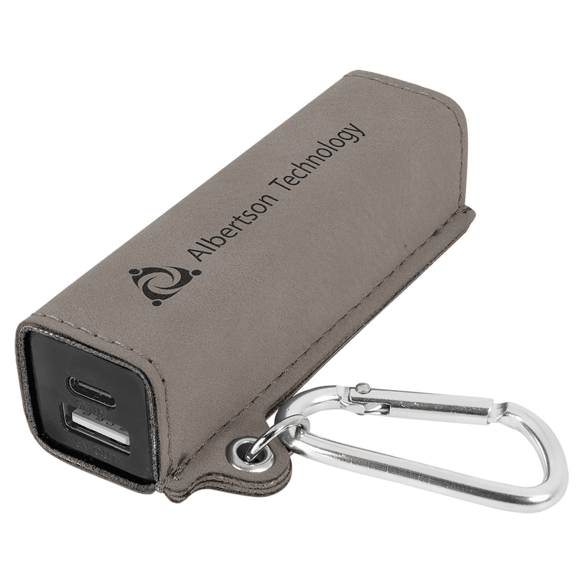 Gray Laserable Leatherette 2200 mAh Power Bank with USB-C Cord
