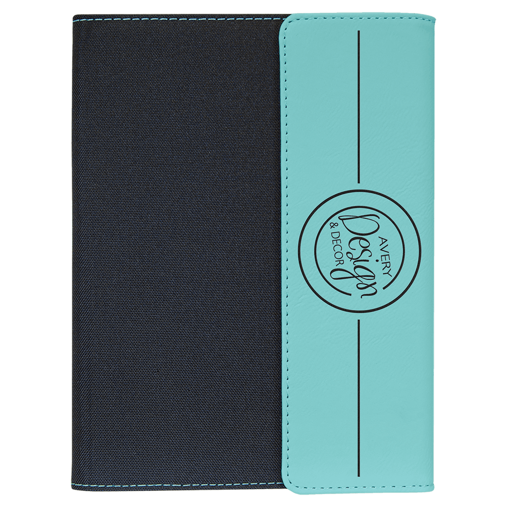 Teal Laserable Leatherette / Black 7" x 9" Canvas Portfolio with Notepad