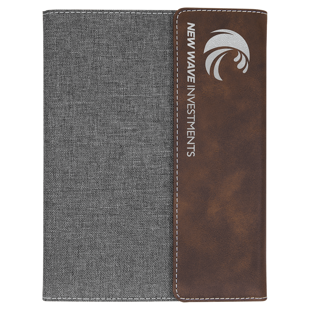 7" x 9" Rustic/Silver Leatherette / Gray Canvas Portfolio with Notepad
