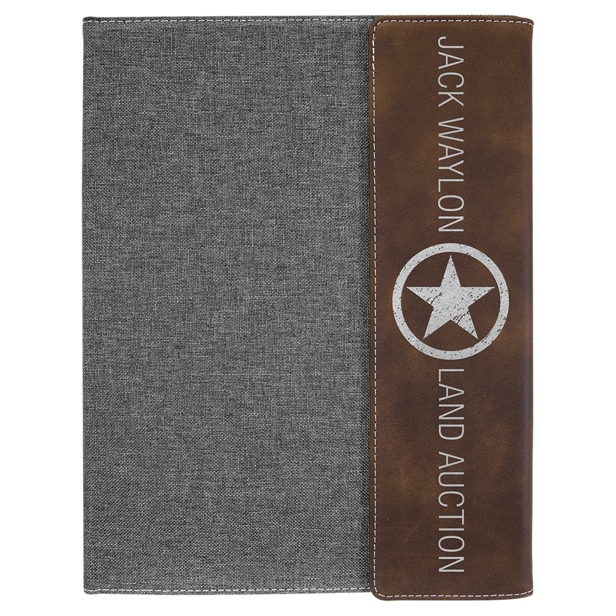9 1/2"x12" Rustic/Silver Laserable Leatherette/Gray Canvas Portfolio w/Notepad