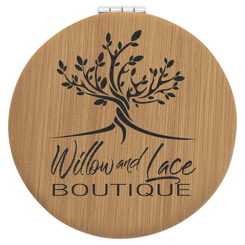 2 1/2" Bamboo Laserable Leatherette Compact Mirror