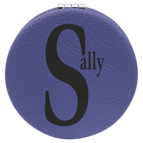 Purple 2 1/2" Laserable Leatherette Compact Mirror