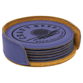 Purple 4" Round Laserable Leatherette 6-Coaster Set