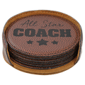 Football 4" Round Laserable Leatherette 6-Coaster Set