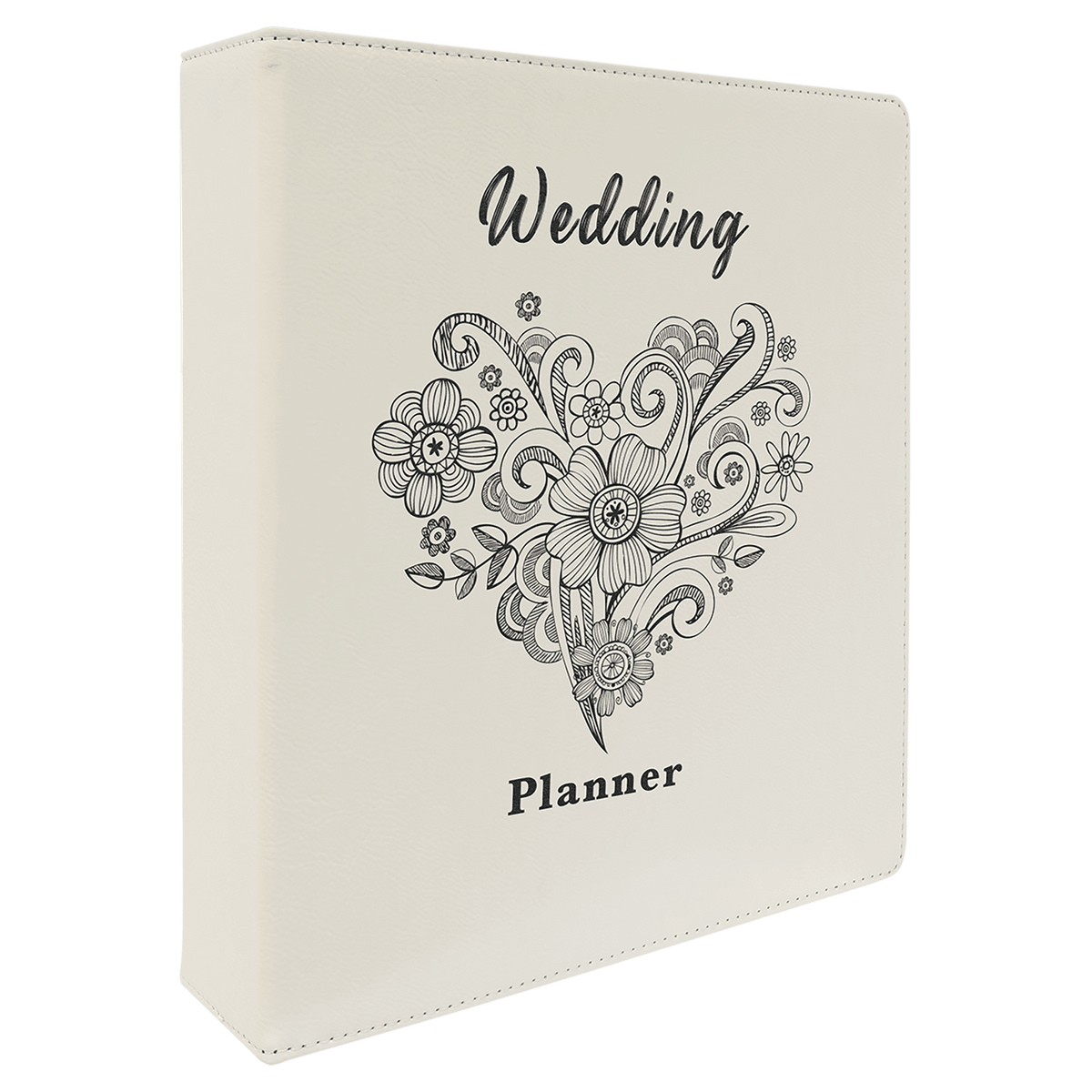 White/Black 11" x 11 1/2" Laserable Leatherette 3 Ring Binder with 2" Slant D Rings