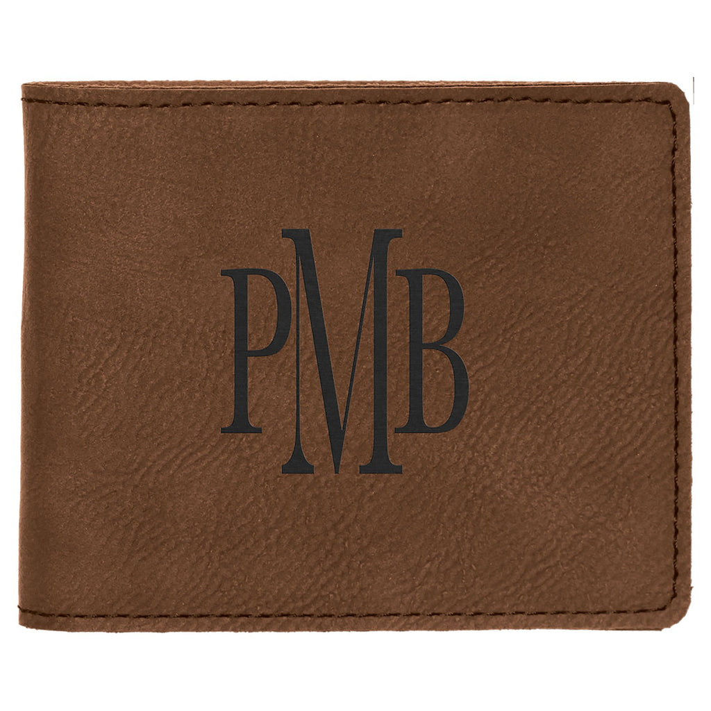 Dark Brown 4 1/2" x 3 1/2" Laserable Leatherette Bifold Wallet