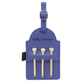 Purple 5" x 3 1/4" Laserable Leatherette Golf Bag Tag with 3 Wooden Tees