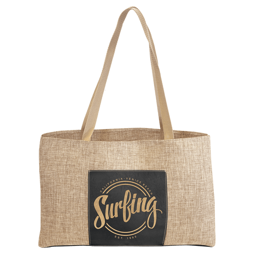 Black/Gold 19" x 12" Burlap Bag with 5" Laserable Leatherette Gusset