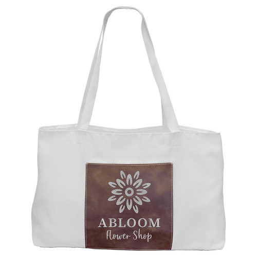 19" x 12" White Bag with 5" Rustic/Silver Laserable Leatherette Gusset