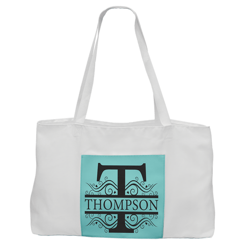 19" x 12" White Bag with 5" Teal Laserable Leatherette Gusset