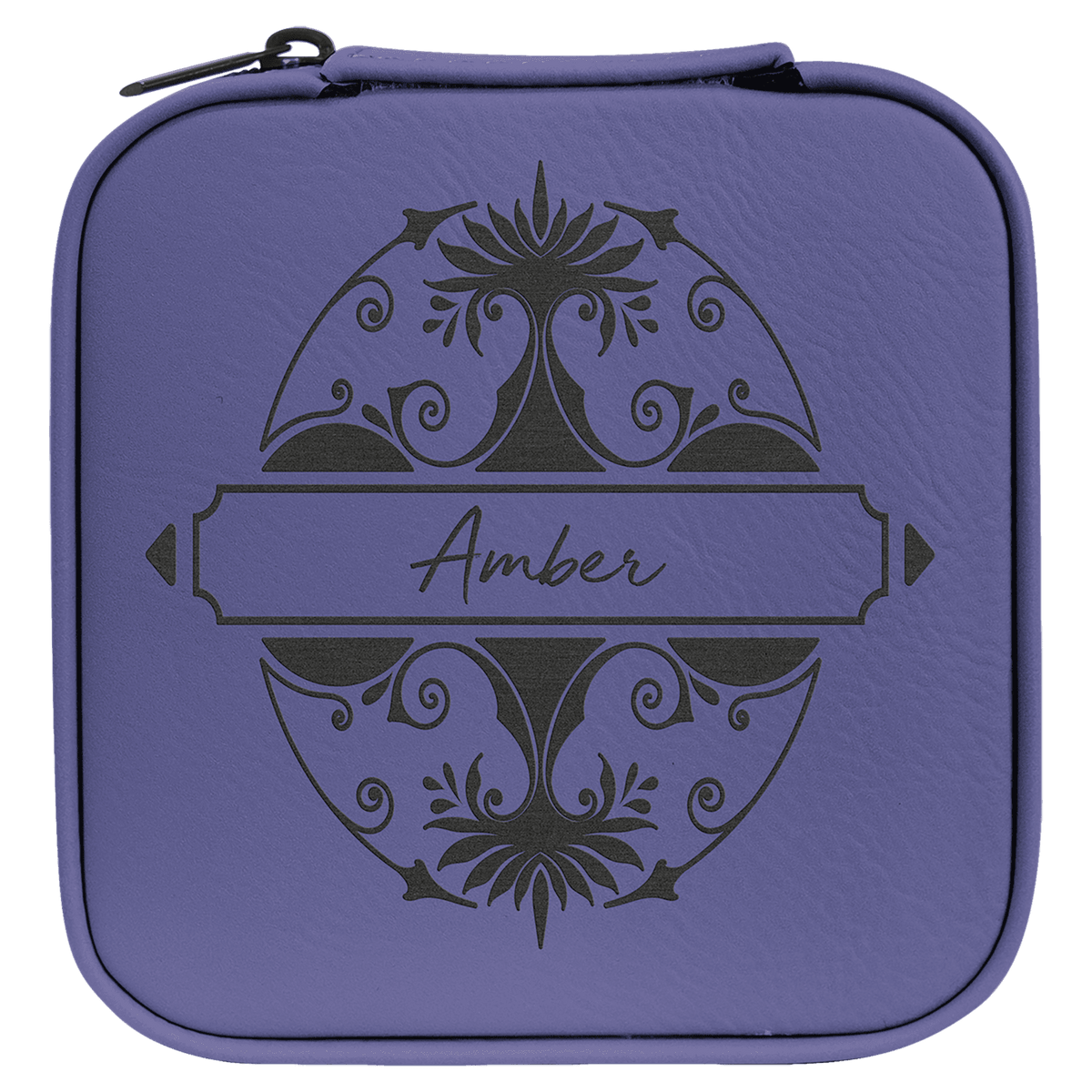 Purple/Black 4" X 4" Laserable Leatherette Travel Jewelry Box with Black Lining