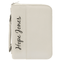 White 6 3/4" x 9 1/4" Leatherette Book/Bible Cover with Handle & Zipper