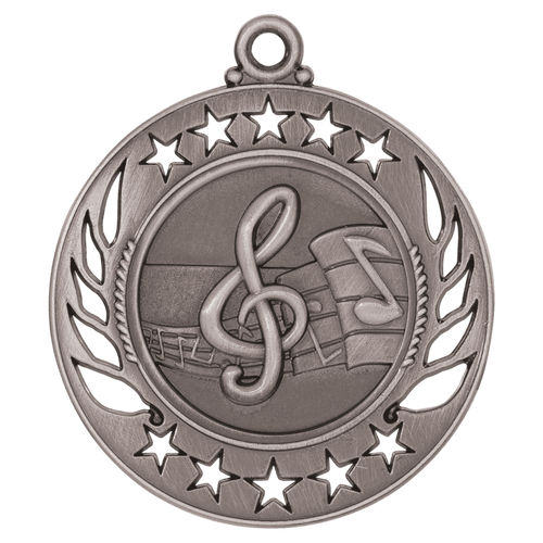 Antique Silver 2 1/4" Music Galaxy Medal