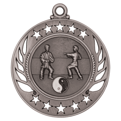 Antique Silver 2 1/4" Martial Arts Galaxy Medal